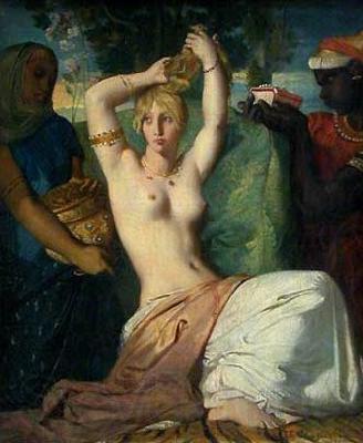 Theodore Chasseriau Esther preparing for a date with Ahasuerus Norge oil painting art